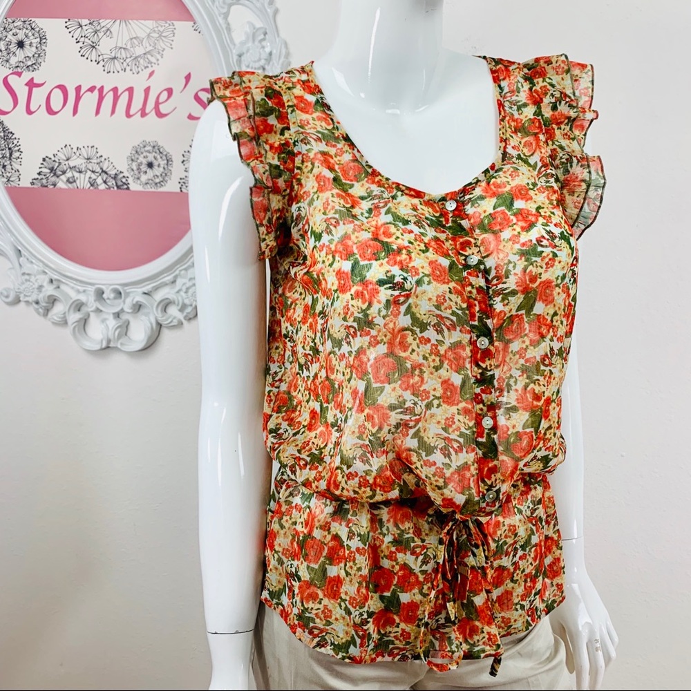 Bobbie Brooks /Floral Ruffled Tie Waist Pink Green